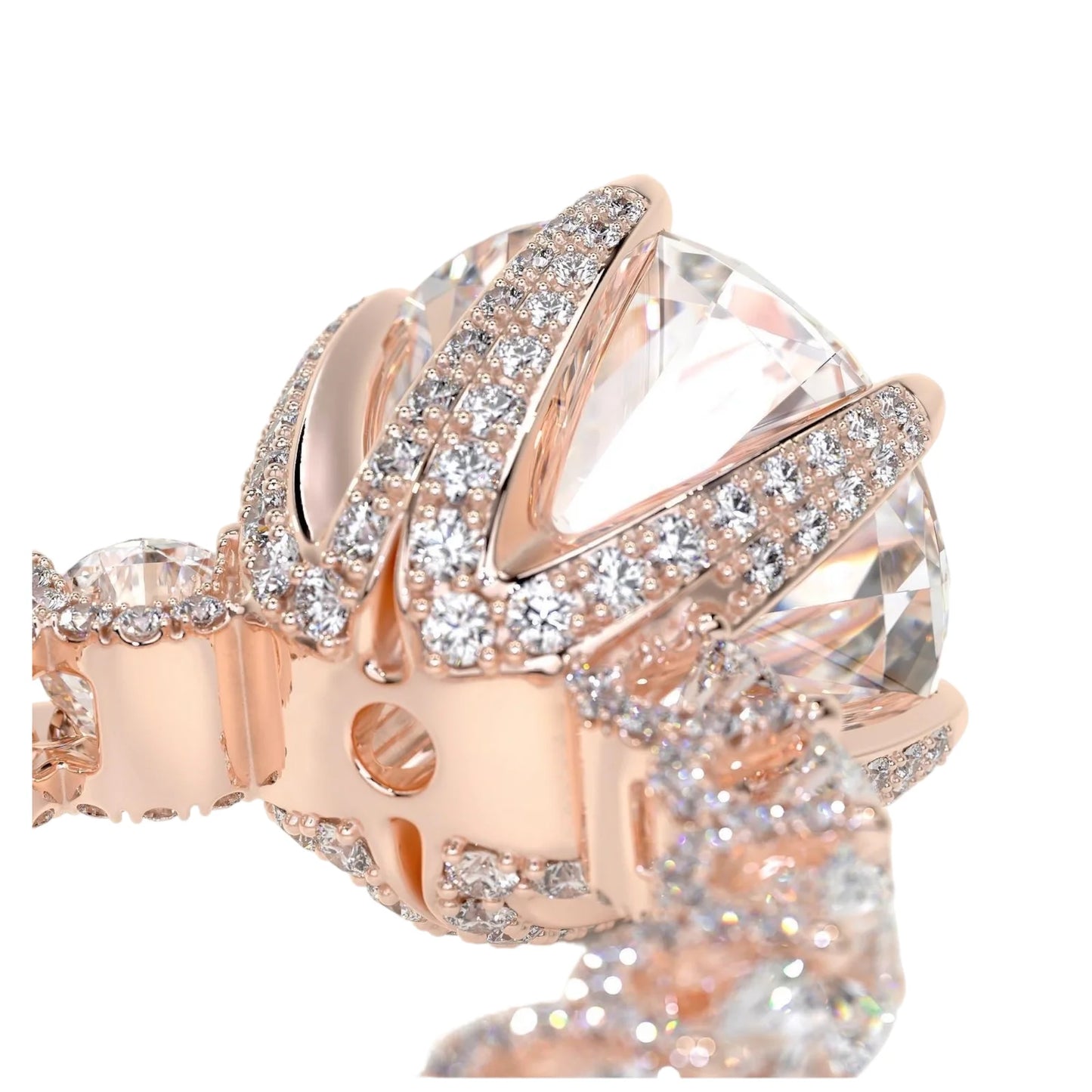 Solitaire Rose Gold Shared Prong Iced Diamond Ring