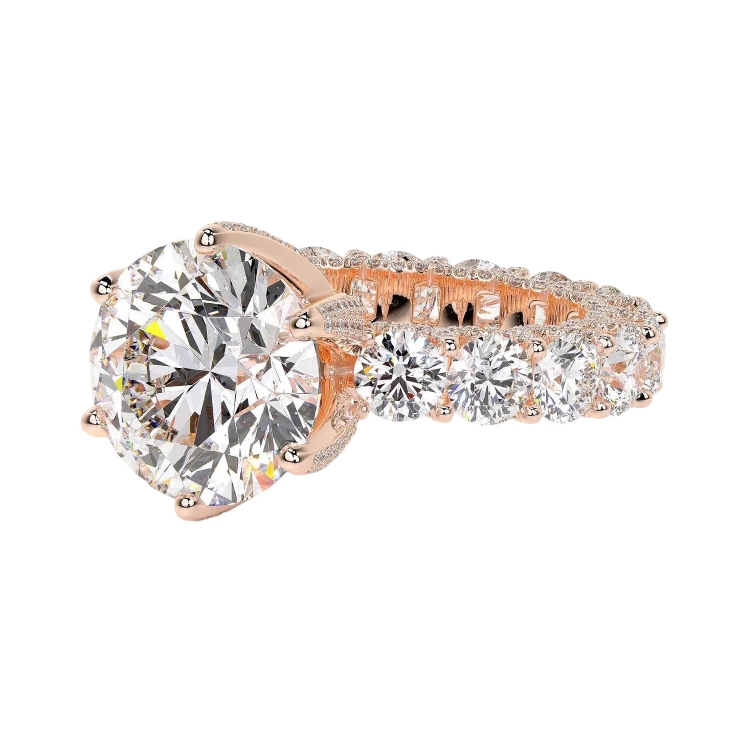 Solitaire Rose Gold Shared Prong Iced Diamond Ring