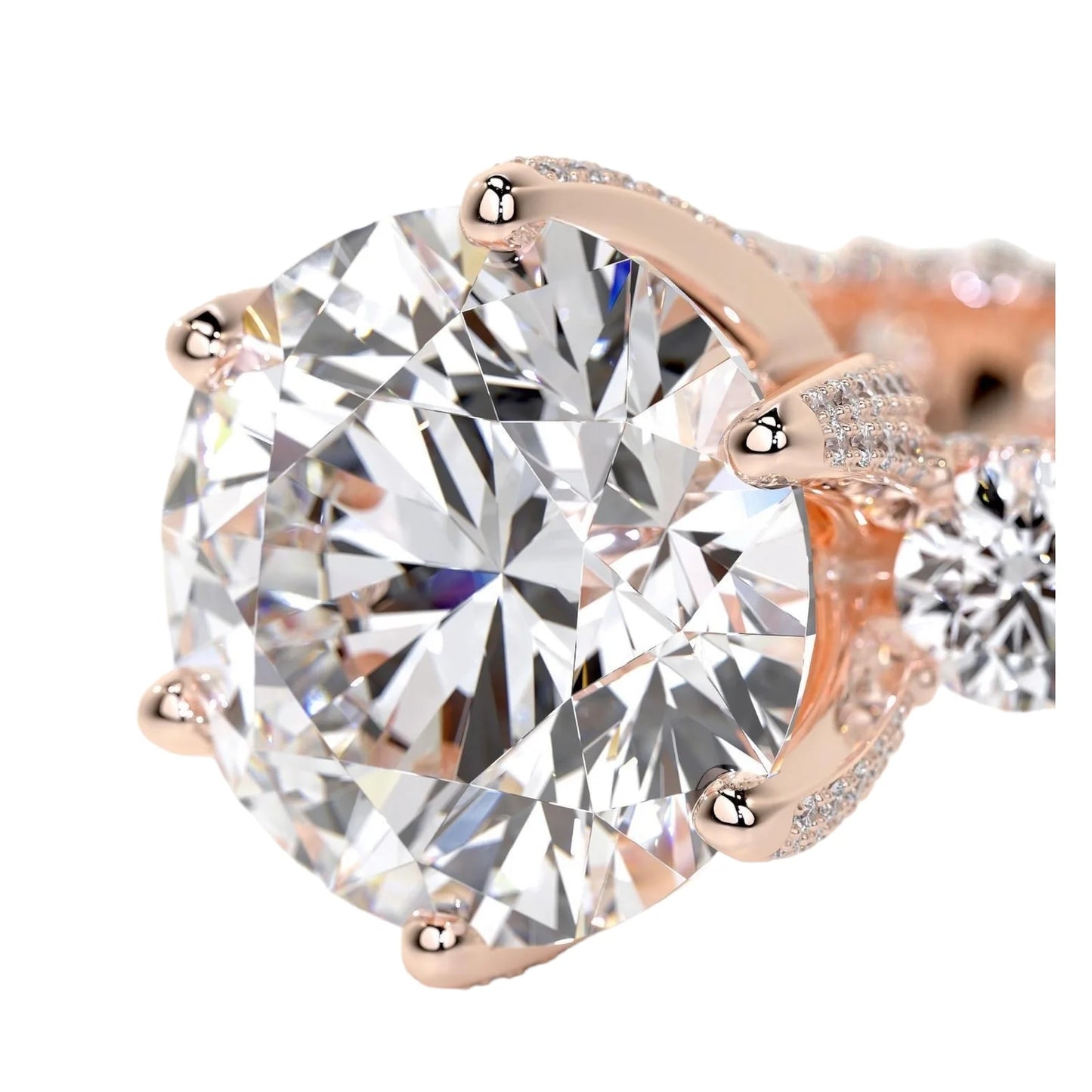 Solitaire Rose Gold Shared Prong Iced Diamond Ring