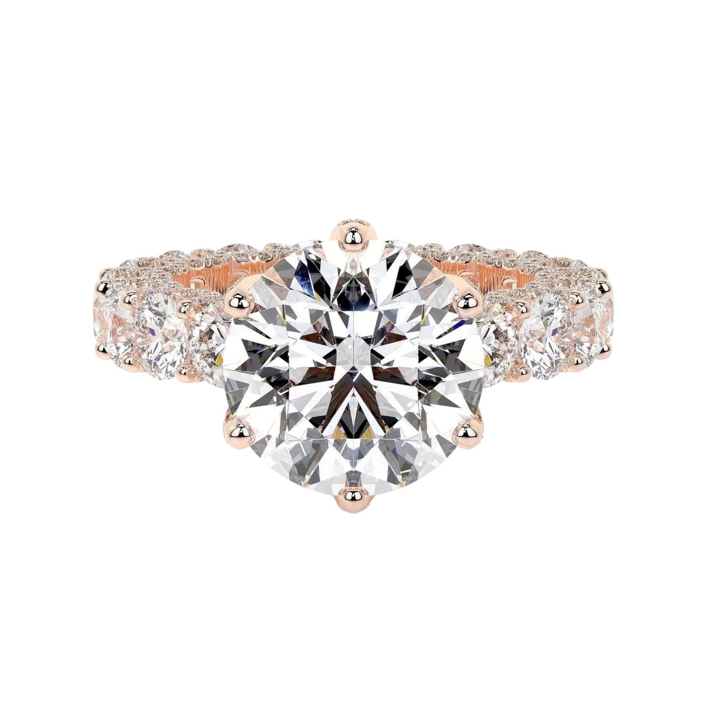 Solitaire Rose Gold Shared Prong Iced Diamond Ring