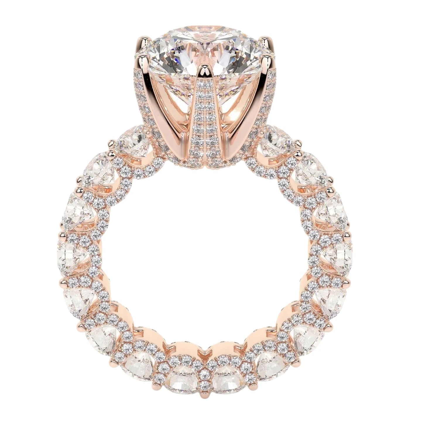 Solitaire Rose Gold Shared Prong Iced Diamond Ring