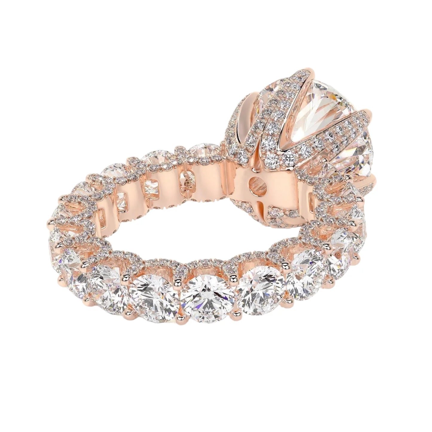 Solitaire Rose Gold Shared Prong Iced Diamond Ring